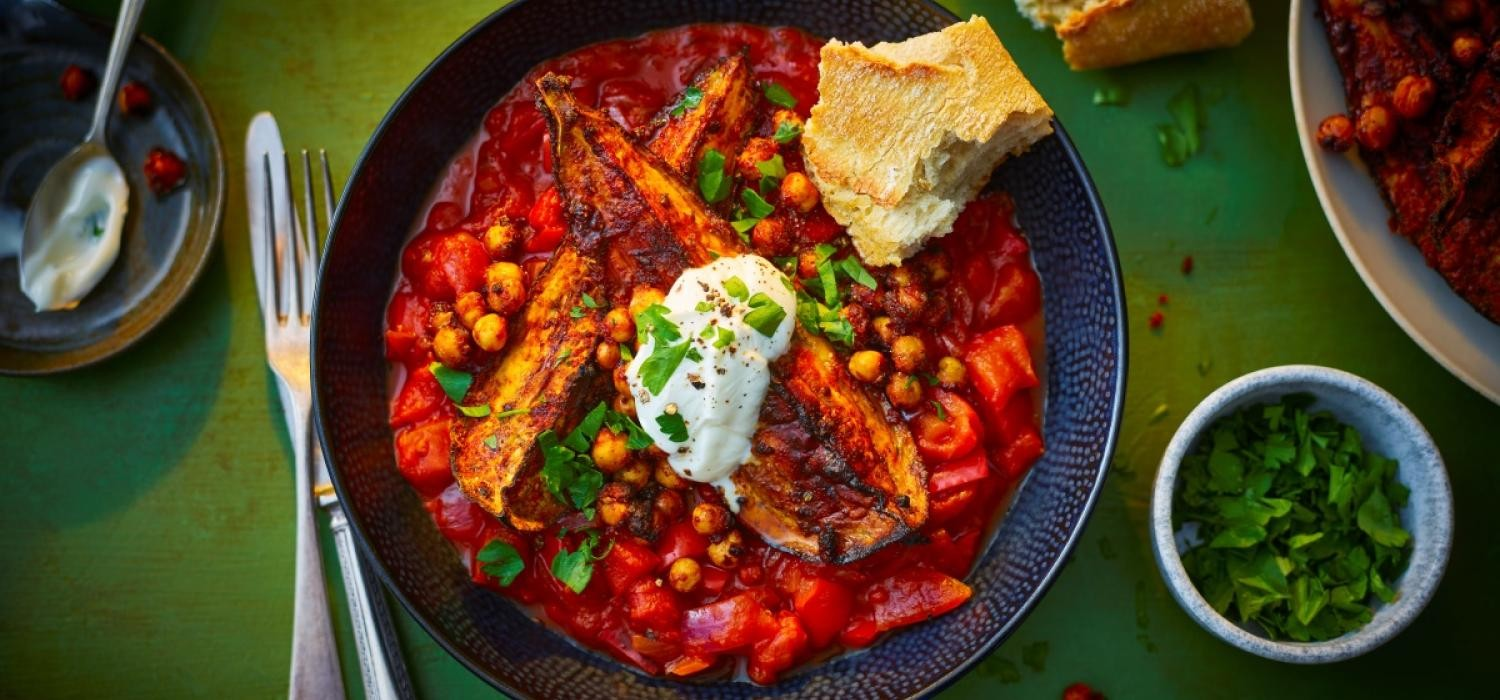 Air Fryer Shawarma Aubergine and Chickpea Bowl