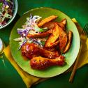Barbecue Chicken with Sweet Potato Wedges and Slaw